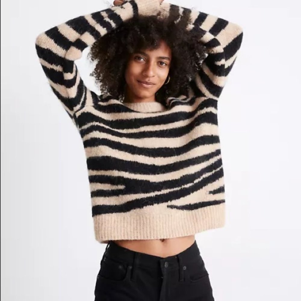 Madewell Tan/Black Zebra Sweater | Large | Worn Once